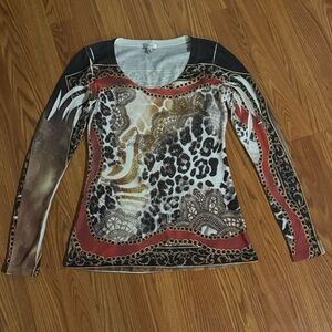 Cache Women's Multicolor Long Sleeve Animal Print Vintage Y2k Long sleeve Size S
